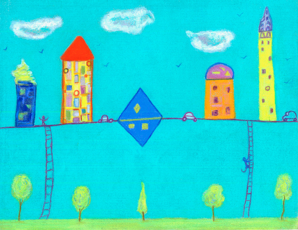 City, Dreamlike, Whimsical artwork, painting on paper, Art on Paper, Children's Room Art, Nursery Room Art, Mediterranean Landscape, Paisaje Mediterraneo Nature Art, Contemporary Colorful painting, Joyful artwork, Mediterranean Landscape, Paisaje Mediterraneo Nature Art, Contemporary Colorful painting, Joyful artwork, Architectural Digest Children's Room Att, Best Interiors, Pastel Painting, Ellen Eagle student