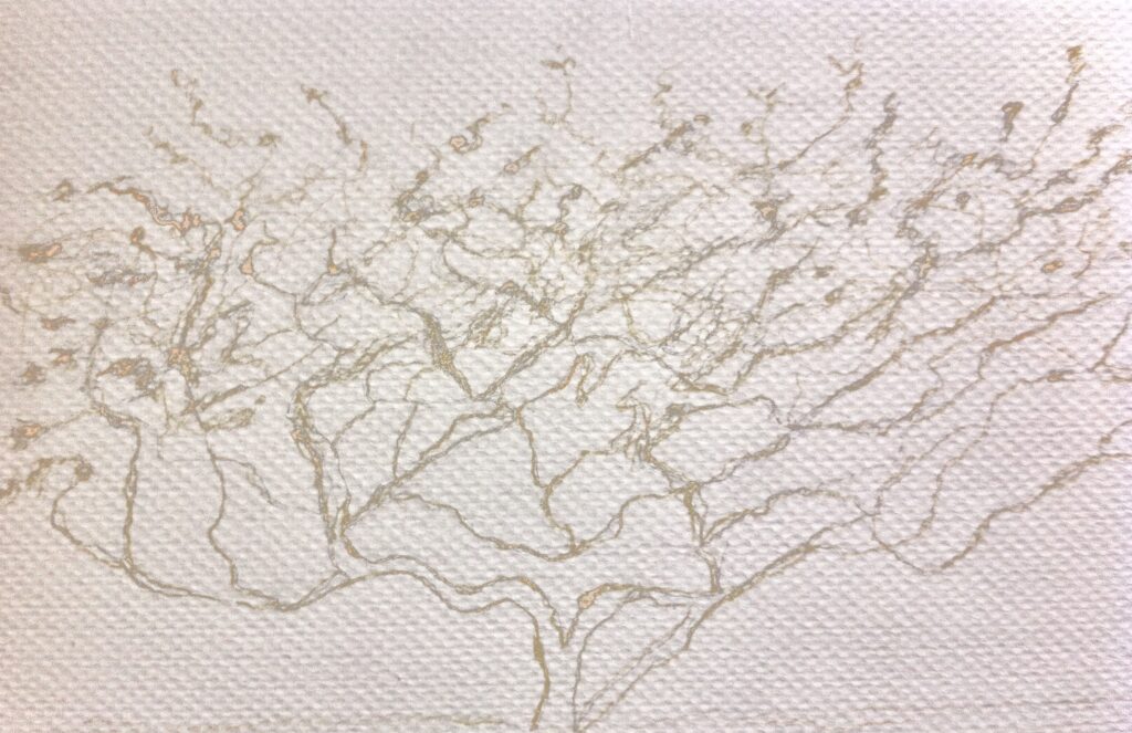 Tree drawing, Gold pencil Drawing, @ElleMaldonado_Art, Art on Paper, Art on Paper,