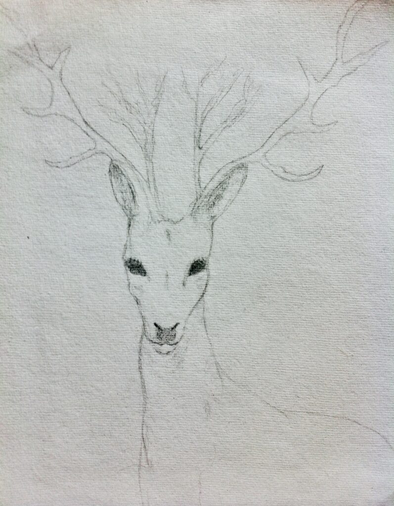 Deer Drawing, Gold pencil Drawing, @ElleMaldonado_Art, Art on Paper, Art on Paper,