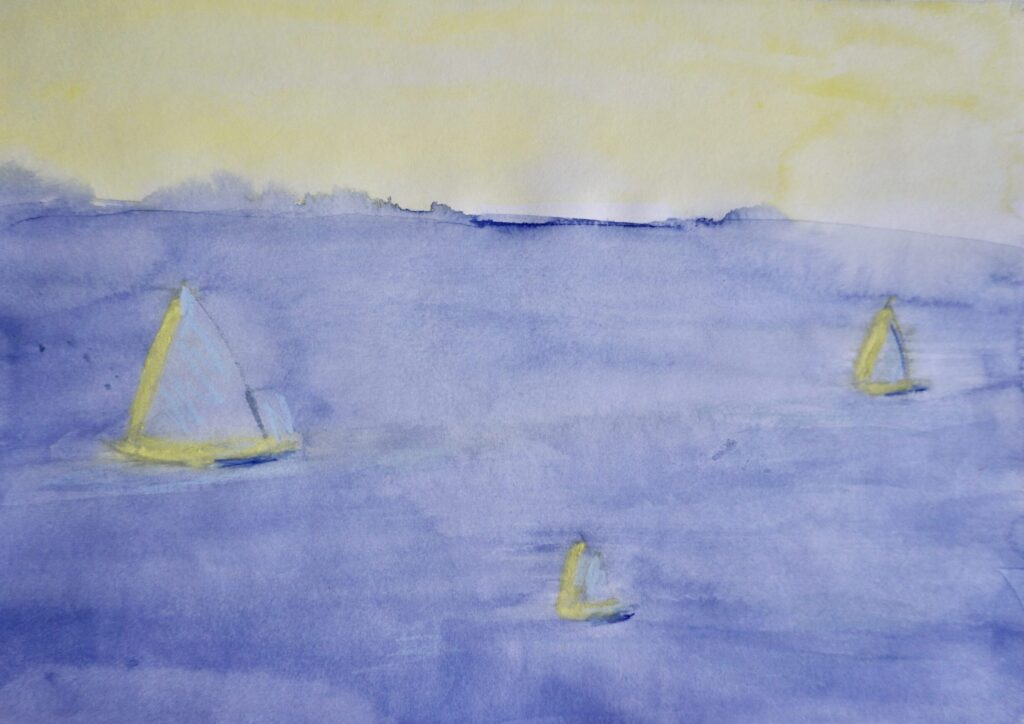 Mediterraneo painting, Sailboats in Mediterranean paiinting, Sailboats Watercolor on paper, Color Field Painting, Beautiful Color, Architectural Digest, Spiritual art, Color Field Painting, Beautiful Color, Spiritual Art, MoMa, MeT Museum, Guggenheim, , Helen Frankenthaler, Georgia O’Keefe, Contemporary Sailboat Painting, Mediterranean Seascape, Marine painting, Ocean, Mediterranean Sea, Mediterraneo, Cadaques, Contemporary Art on Paper, Cadaques, Mediterranean Sea, Mediteraneo