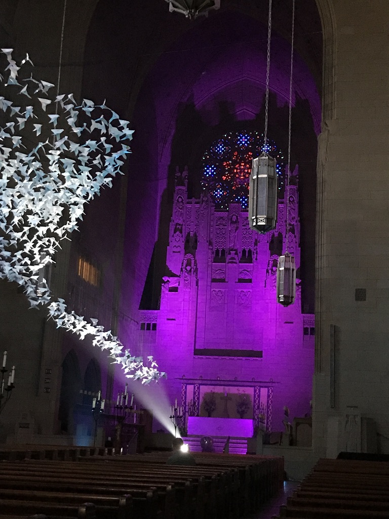 Church of Heavenly Rest NYC, Church Art Installation NYC, Birds Flock photo, Birds in flight Photo, Magical Photography, New York Photography